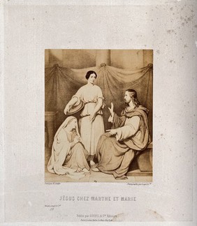 Christ with Saint Mary Magdalen and Saint Martha. Sepia photograph after H. Scheffer.