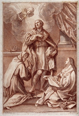 view Christ with Saint Dominic Guzman and Saint Elizabeth of Hungary. Etching by S. Pacini after A.D. Gabbiani.