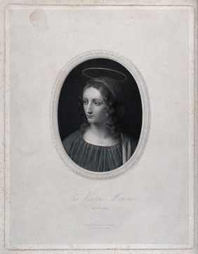 Saint Mary (the Blessed Virgin). Line engraving by A.V. Beaugrand after B. Luini.