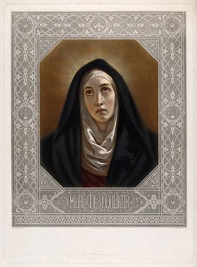 Saint Mary (the Blessed Virgin). Gouache painting with engraved surround by H.L. Garnier after H. de Caisne.