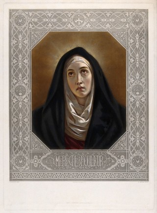 Saint Mary (the Blessed Virgin). Gouache painting with engraved surround by H.L. Garnier after H. de Caisne.