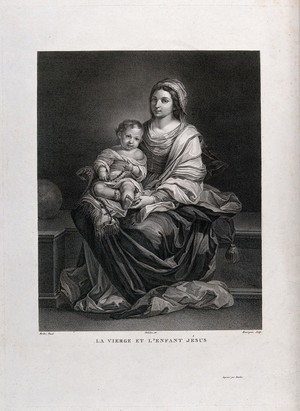 view Saint Mary (the Blessed Virgin) with the Christ Child. Engraving by B.L. Henriquez after Molenchon after B.E. Murillo.