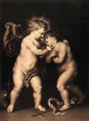 view The Christ Child with Saint John the Baptist. Mezzotint by T. Burke after Sir A. van Dyck.