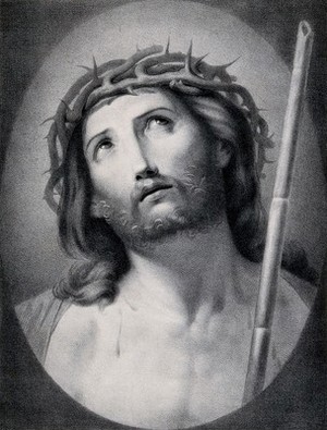 view Christ as the Man of Sorrows. Lithograph by Geoffroy.