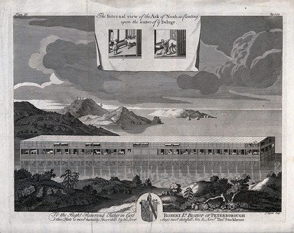 Noah's ark and all its compartments displayed. Etching by J. Mynde.