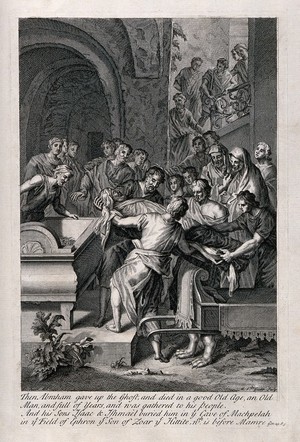 view The funeral of Abraham. Engraving by M. van der Gucht after G. Hoet.