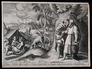 view Moses' people in exile in Egypt are compared to metals that are strengthened by being exposed to fire in a furnace without being consumed. Line engraving by C. Visscher after C. van Mander.