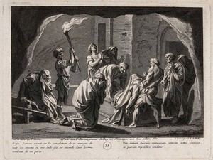 view Samson is entombed. Engraving by J.B. de Poilly after F. Verdier, 1698.