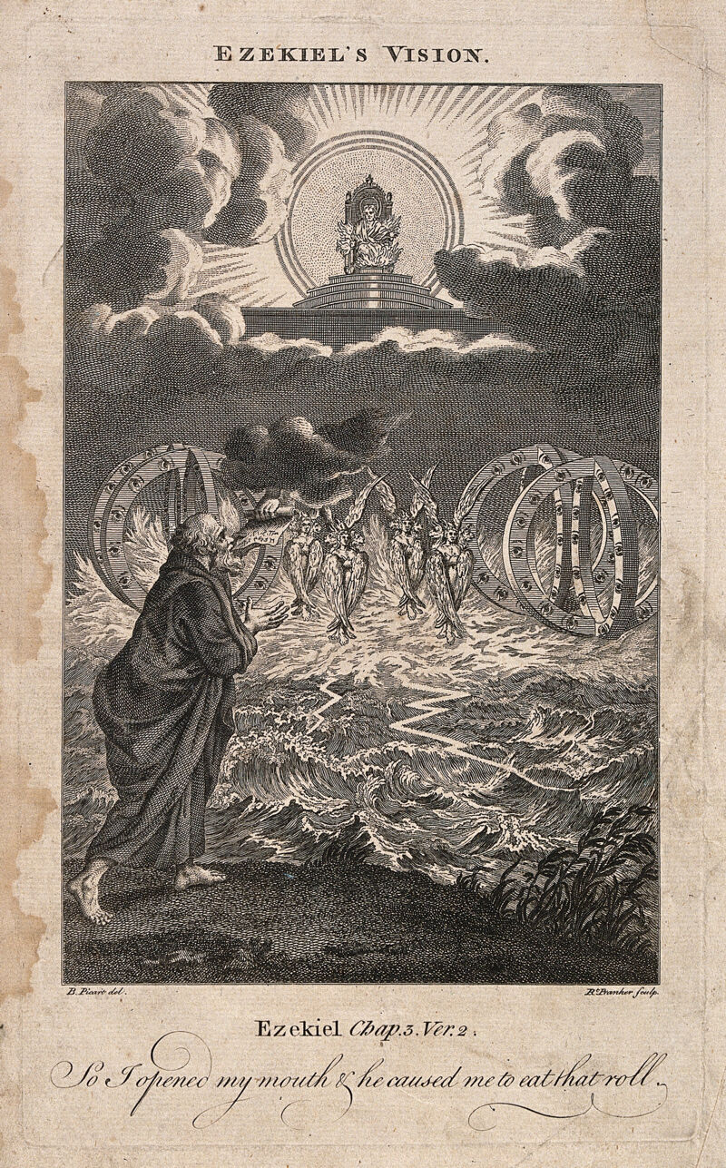 Bomberg、Vision of Ezekiel、希少画集画、新品額付 Ezekiel has a vision of angels and spheres with eyes