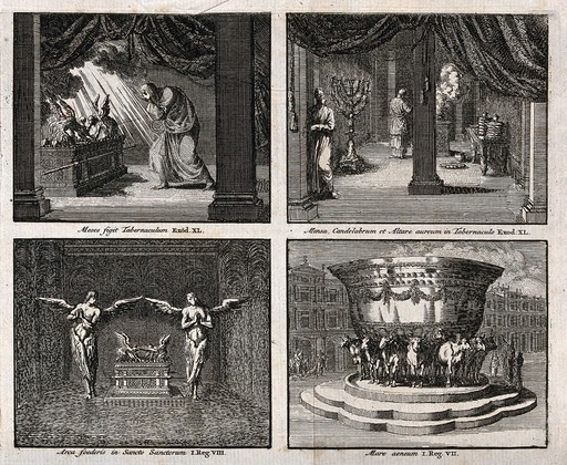 Judaic rituals and ritual artifacts from the Old Testament. Engraving.