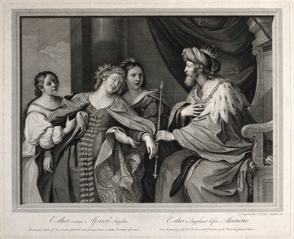 Esther faints before King Ahasuerus. Engraving, by R. Strange, 1767, after R. Strange, 1762, after G.F. Barbieri, il Guercino.