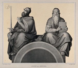 view The canonised Joshua and Samuel. Lithograph by J.G. Schreiner, c. 1840.