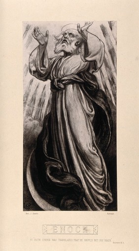 Enoch is spared death and 'translated' to heaven. Autotype after F.J. Shields, 1877.