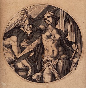 view Judith with Holofernes' head. Line engraving.