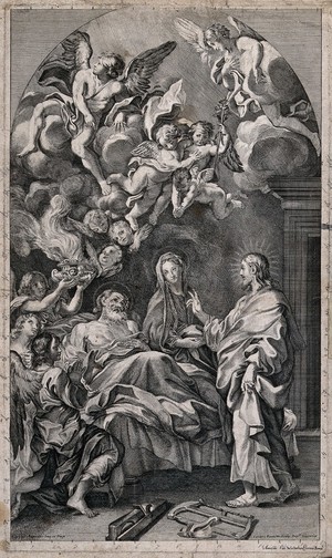 Jesus blesses Joseph as he dies. Engraving by C. Fantetti after C ...