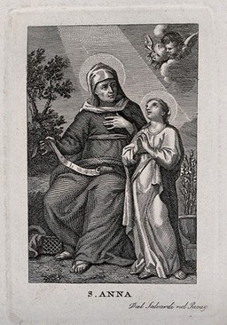 Saint Anne with her child, the Virgin Mary. Engraving by Salvardi.
