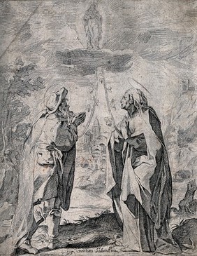 The Assumption observed by Mary's parents. Etching by V. Salimbini, 1590, after himself.