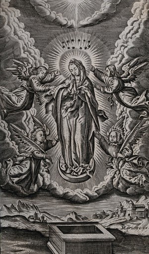 view The Assumption of the Virgin Mary. Engraving.