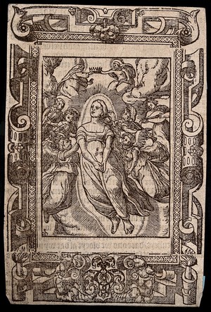 view The Assumption of the Virgin Mary. Woodcut.