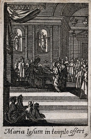 view The presentation of Jesus at the Temple. Etching.