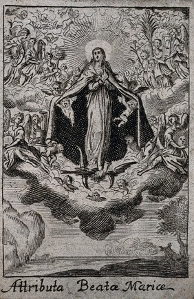 The Virgin in Heaven. Engraving.