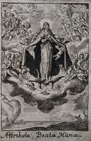 view The Virgin in Heaven. Engraving.