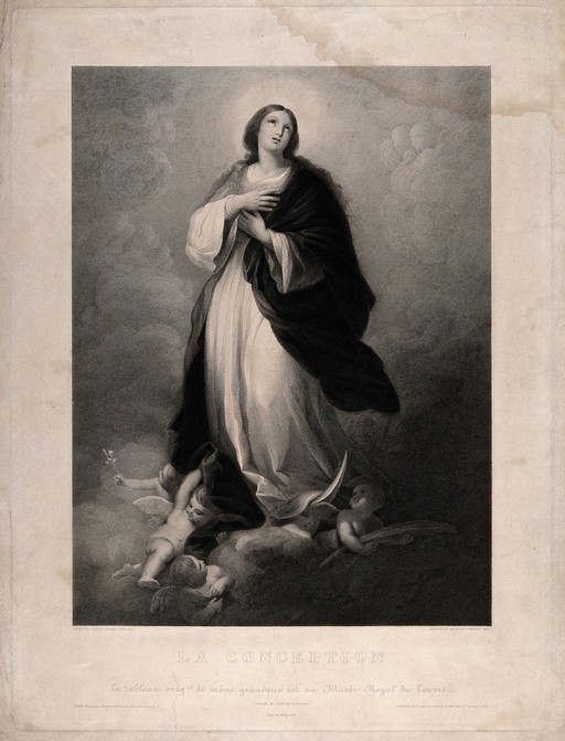The Virgin Mary, immaculately conceived, descends from heave