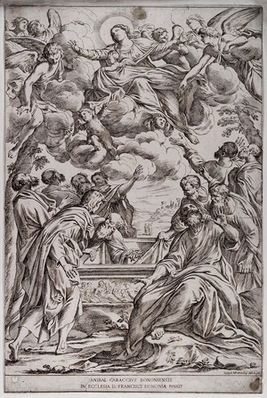 view The Assumption of the Virgin. Etching by G.M. Mitelli after A. Carracci.