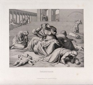 view The massacre of the innocents. Etching by F.P. Massau after J.F. Overbeck, 1843.