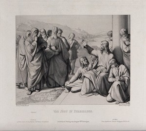 view Christ curses the Pharisees. Etching by F.A. Ludy after J.F. Overbeck, 1843.