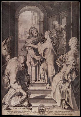 The Visitation of Mary to Elizabeth. Engraving, 1588, after F. Baroccio.