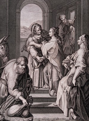 view The Visitation of Mary to Elizabeth. Engraving by B. Eredi after F. Barocci.