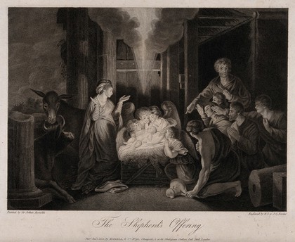 The adoration of the shepherds at the birth of Christ. Stipple engraving by G.S. & J.G. Facius, 1806, after J. Reynolds.