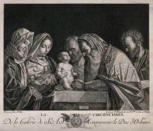 view The circumcision of Christ. Engraving by P.G.A. Beljambe after G. Bellini.