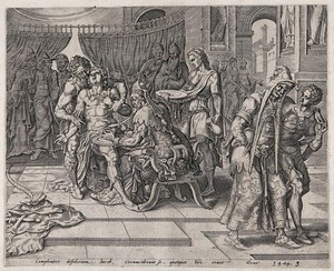 view The circumcision of the Shechemites. Engraving by J. Muller (?).