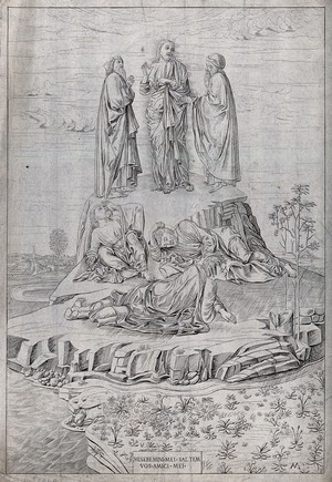 view The transfiguration of Christ. Etching.