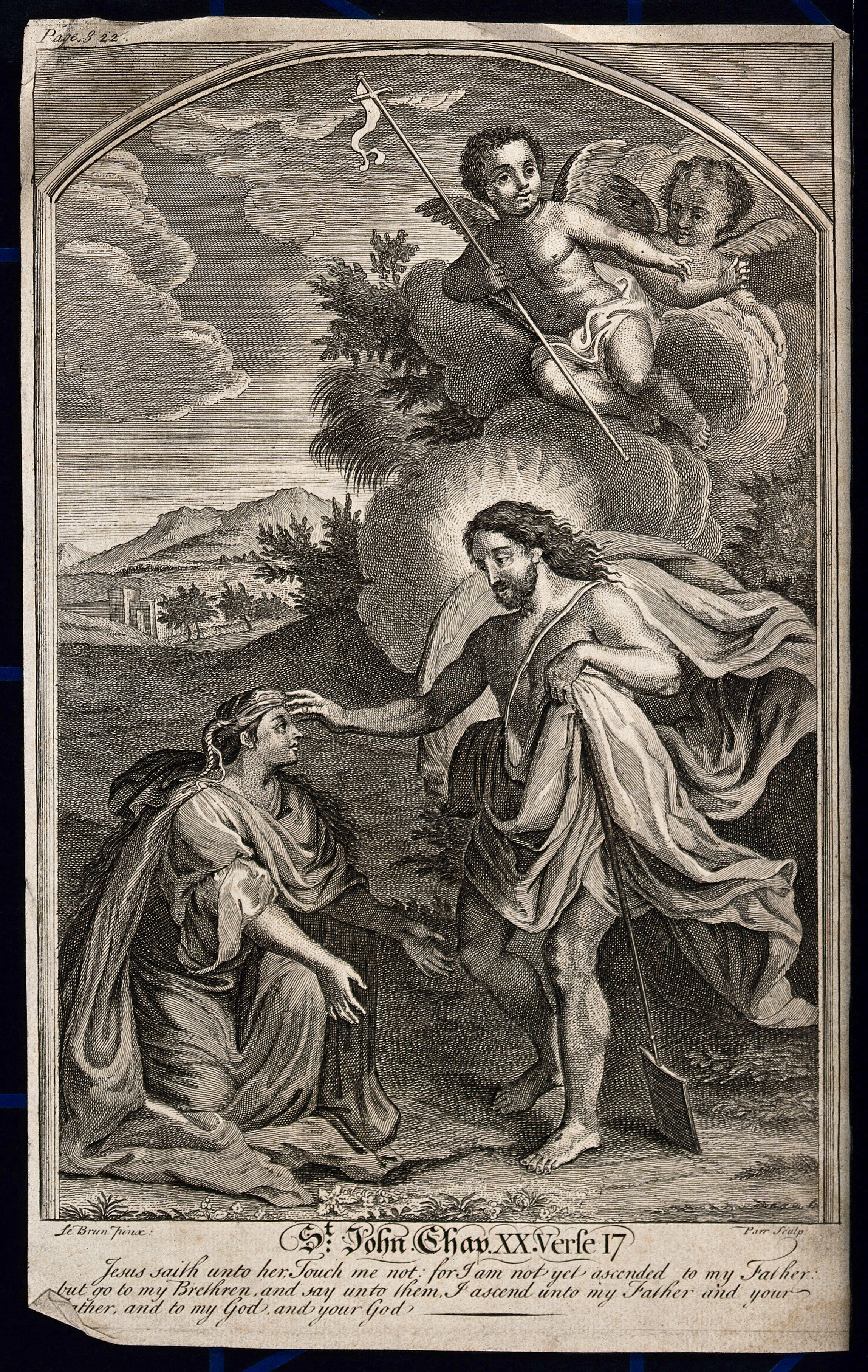 The risen Christ asks Mary Magdalene not to touch him. Etching by F ...