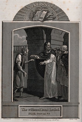 Christ heals the man with the withered hand. Etching by J. Barlow, 1813, after W.M. Craig.