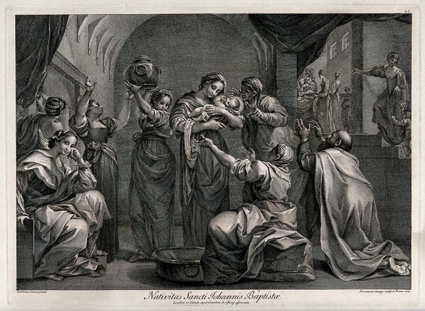 The birth of John the Baptist. Etching by D. Cunego, 1769, after L. Carracci.