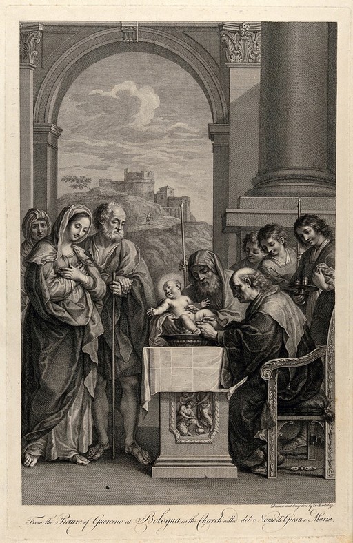 The circumcision of Christ. Engraving F. Bartolozzi after G.F. Barbieri, il Guercino.