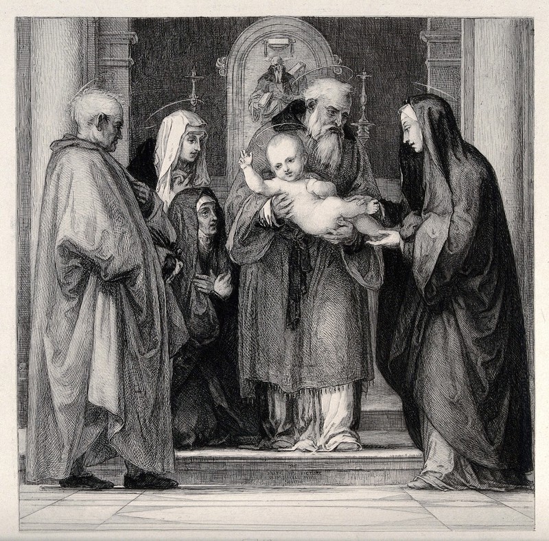 The presentation of Jesus at the Temple. Etching by W. Unger after F. Bartolommeo., by Fra Bartolomeo