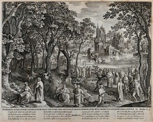 view Christ healing the son of a centurion. Engraving after N. de Bruyn.