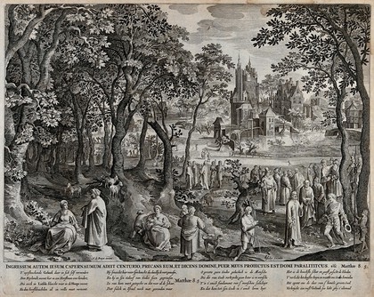 Christ healing the son of a centurion. Engraving after N. de Bruyn.