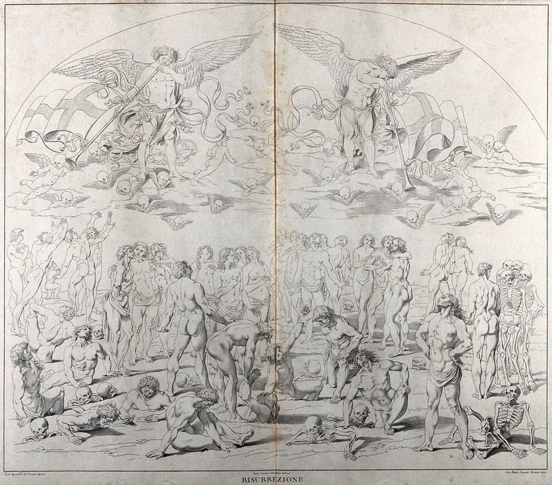 The resurrection of the dead. Etching by G.B. Leonetti after C. Cencioni after L. Signorelli., by Luca Signorelli