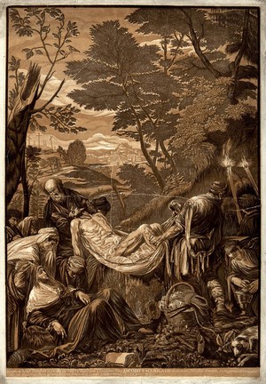 view The entombment of Christ. Woodcut by J.B. Jackson after J. Bassano.