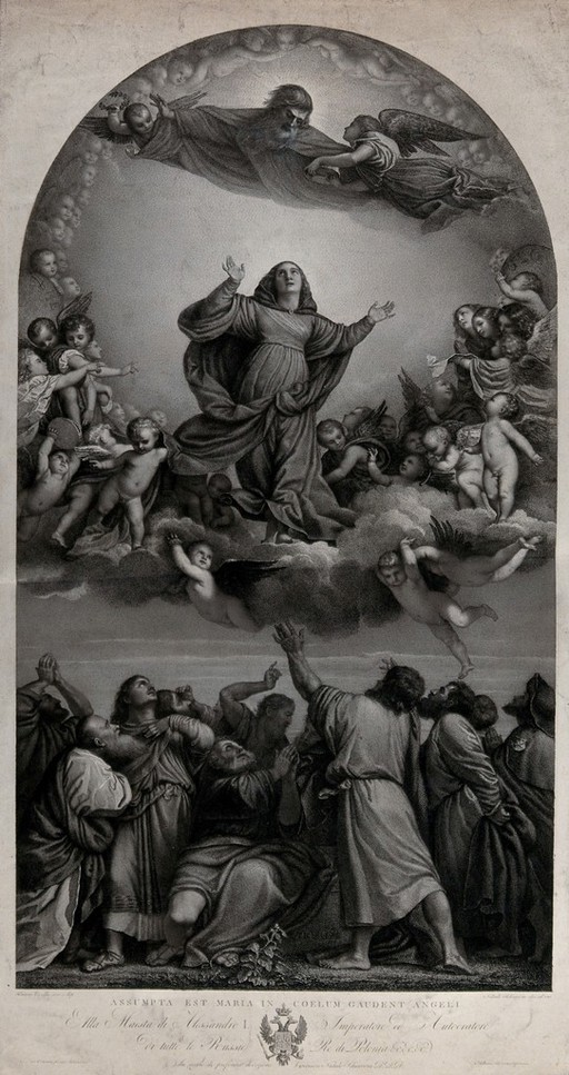 The Assumption of the Virgin. Engraving by N. Schiavone after Titian.