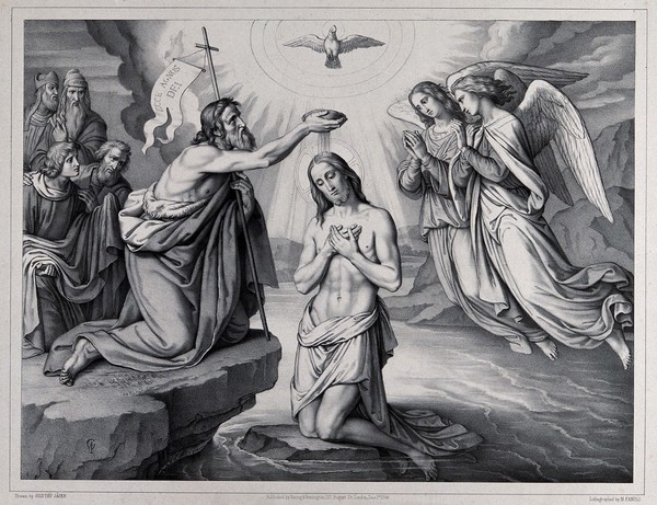 The Baptism of Christ. Lithograph by M. Fanoli, 1849, after G. Jäger.