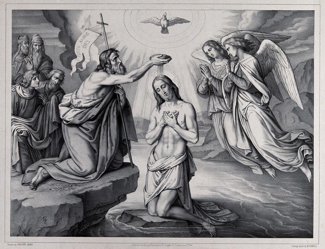 The Baptism of Christ. Lithograph by M. Fanoli, 1849, after G. Jäger.