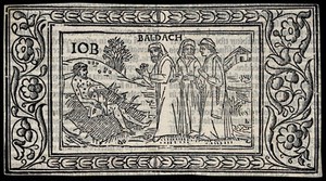 view Job and his three friends: the speech of Bildad. Woodcut.