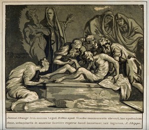 view The extreme unction of Christ. Chiaroscuro woodcut by J. Skippe, 1783, after F. Mazzola, il Parmigianino.